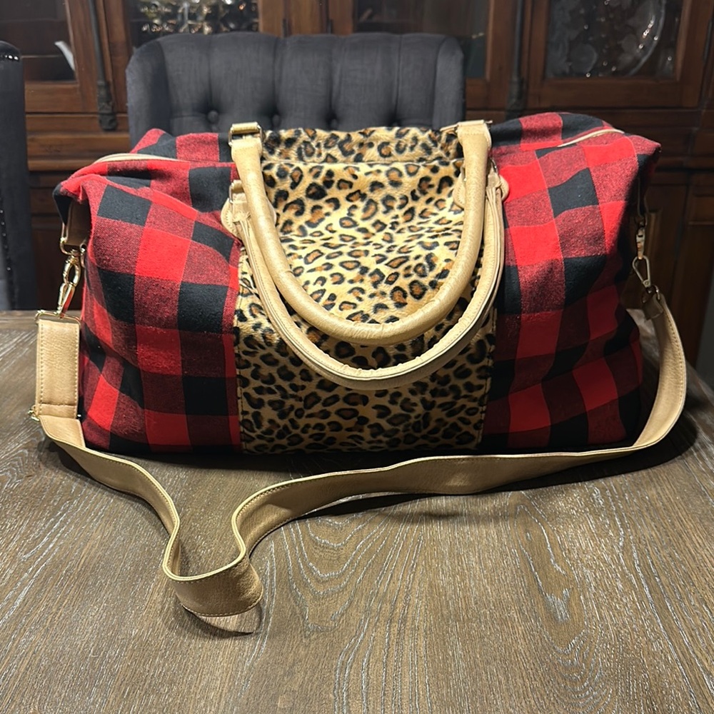 Buffalo Check and Leopard Travel Bag
